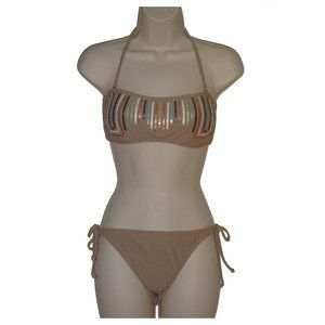Bar III taupe sequin bandeau bikini L M